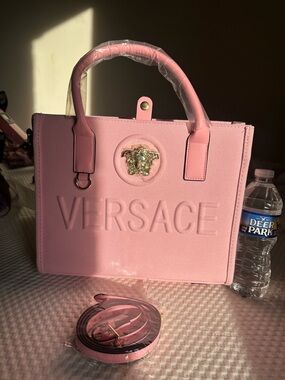 Versace Pink Leather Embossed Satchel with Gold Medusa Plaque